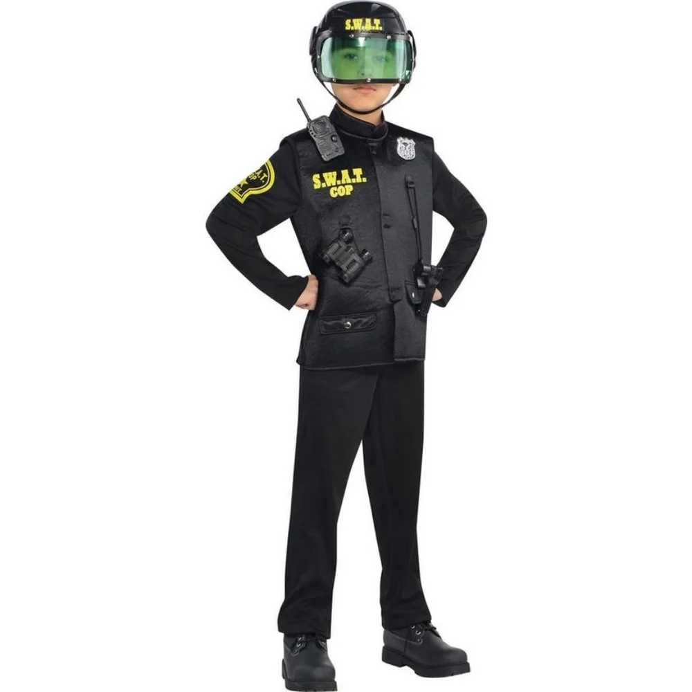 Kids SWAT Cop Costume - Black - Picture 1 of 5